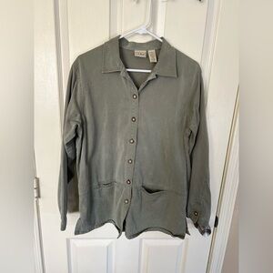 L.L.Bean Tencel Cotton Button Front Utility Jacket Shirt Olive Green Size M